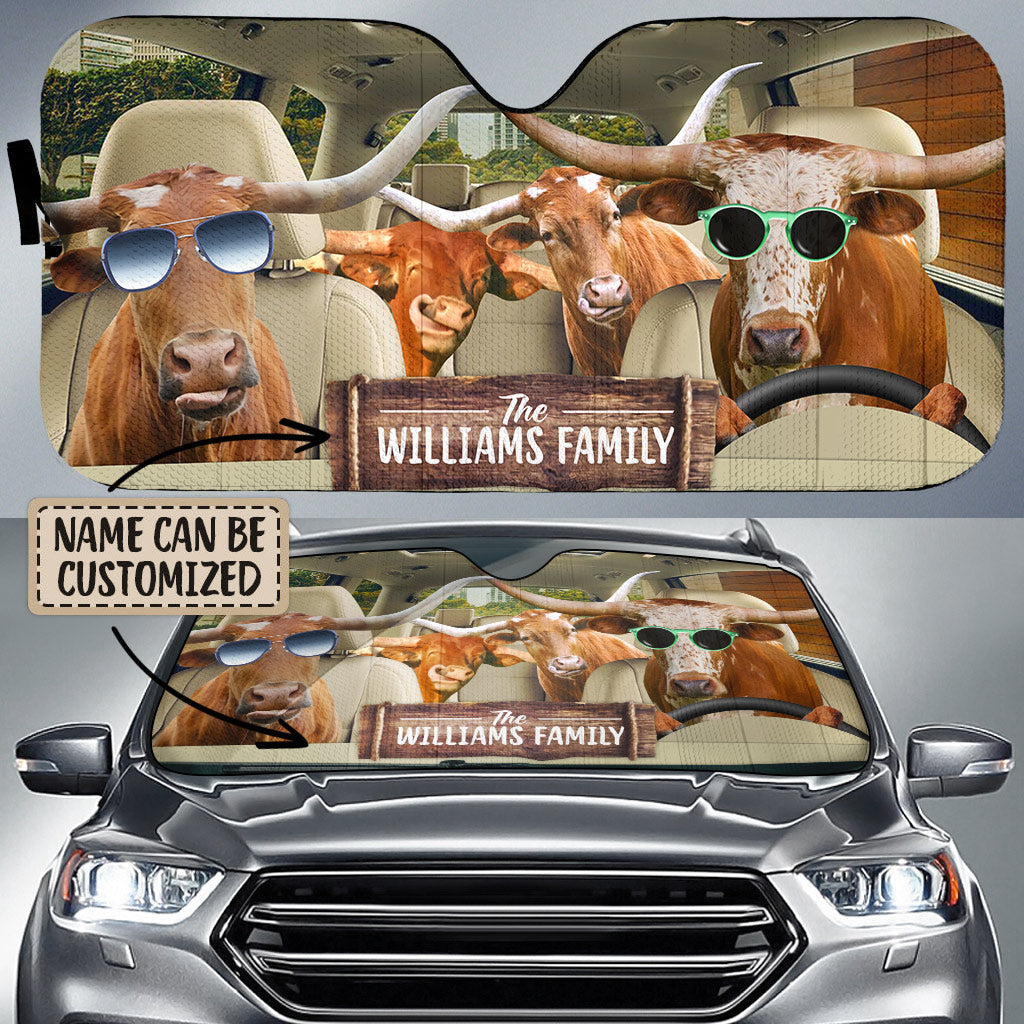 Personalized Name TX Longhorn Car All Over Printed 3D Sun Shade