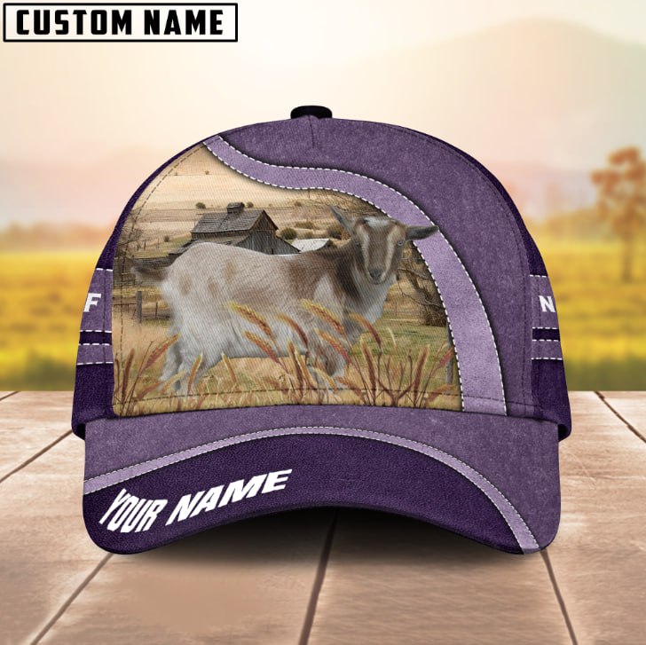 Nigerian Dwarf Goat Purple Happy Face Customized Name Cap
