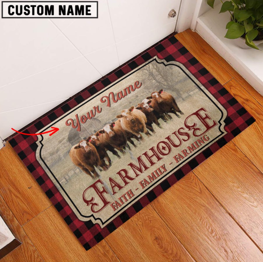 Simmental Faith Family Farming Custom Name Doormat