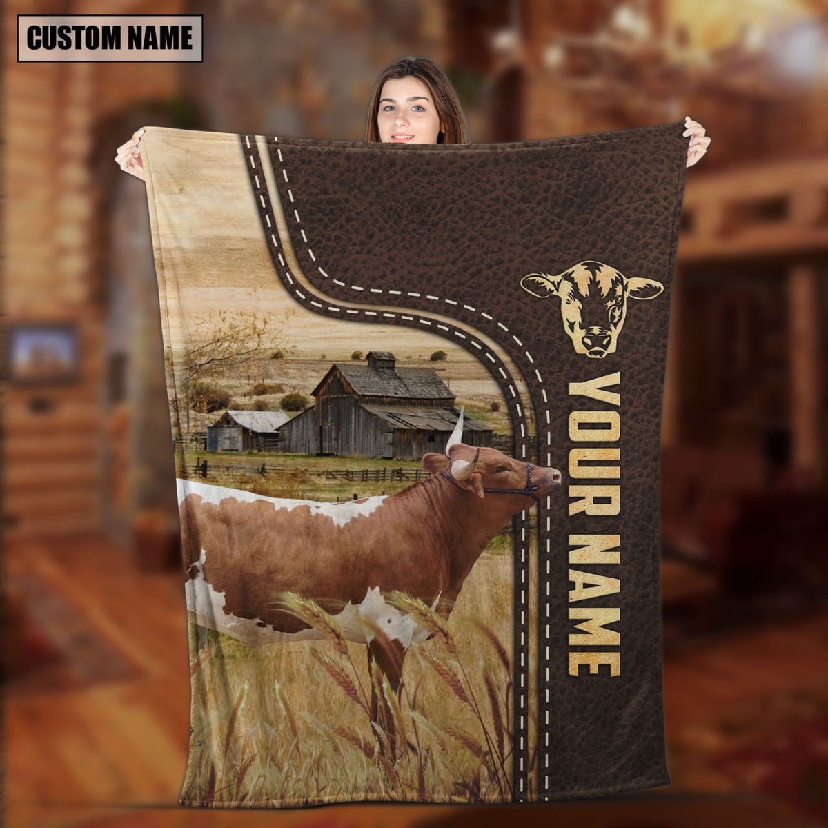 Personalized Name Custom Image of  Alesia Stewart Leather Pattern Blanket