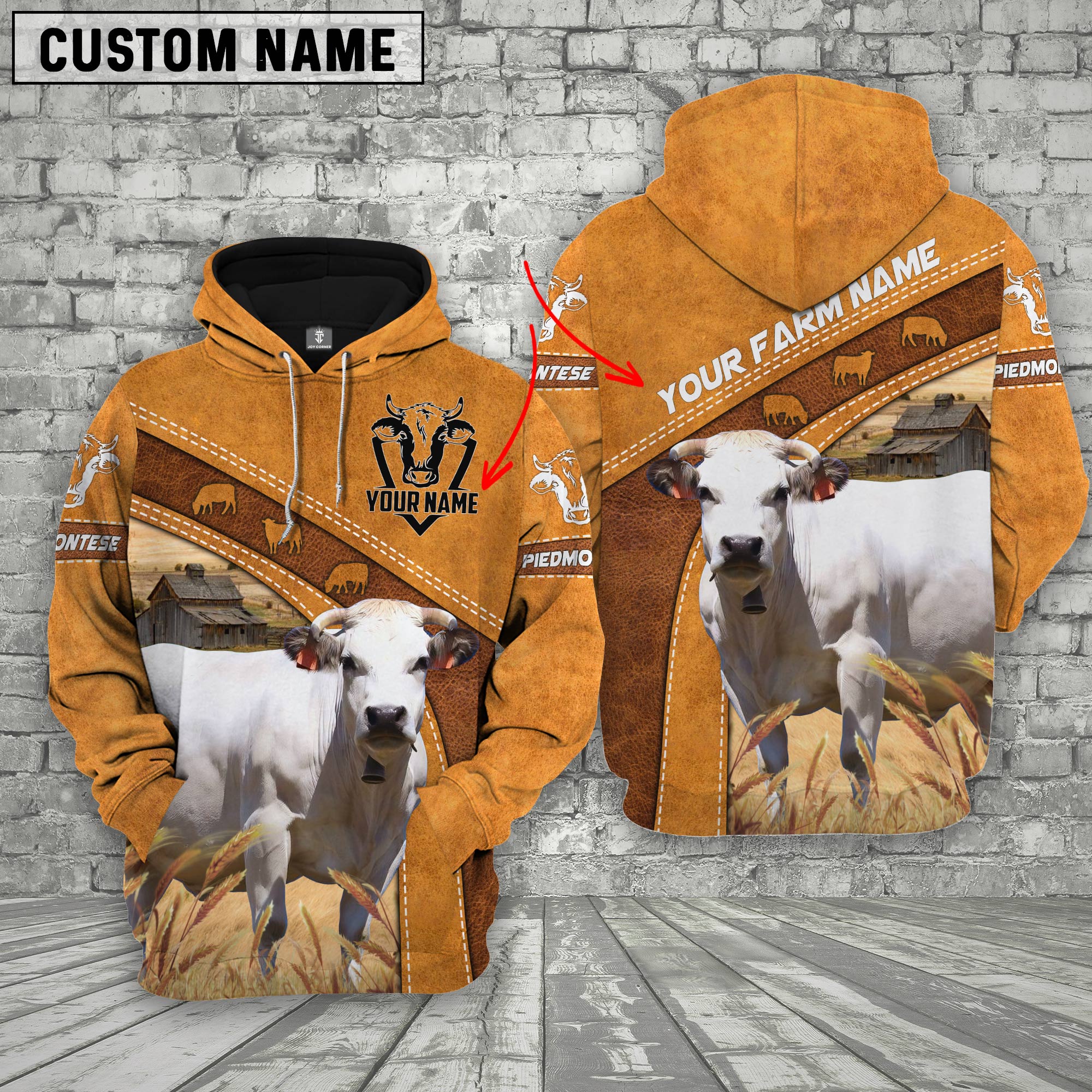 Piedmontese 3D Customized Name - Farm Name Hoodie