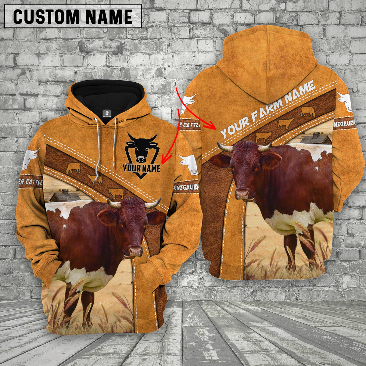 Personalized Name 3D Pinzgauer Cattle Hoodie