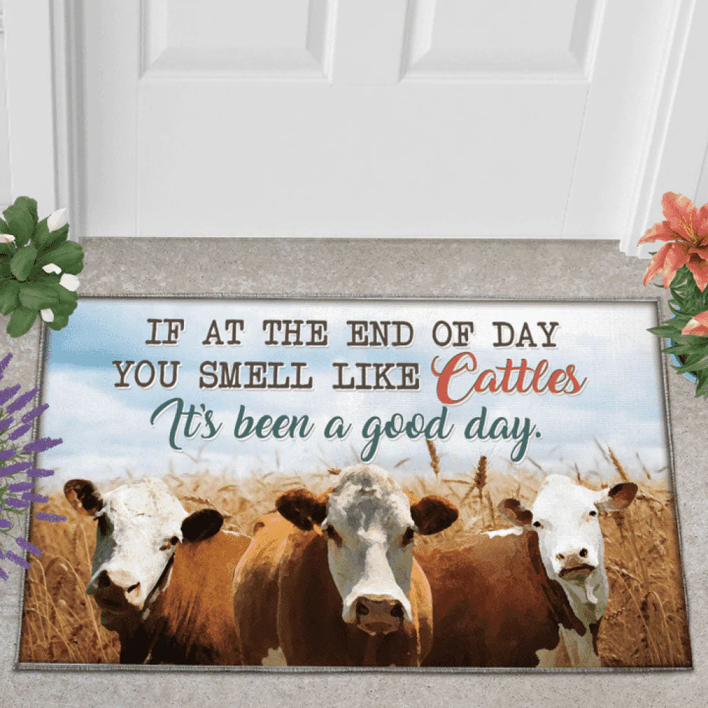 Hereford Cattle Lover Good Day Doormat