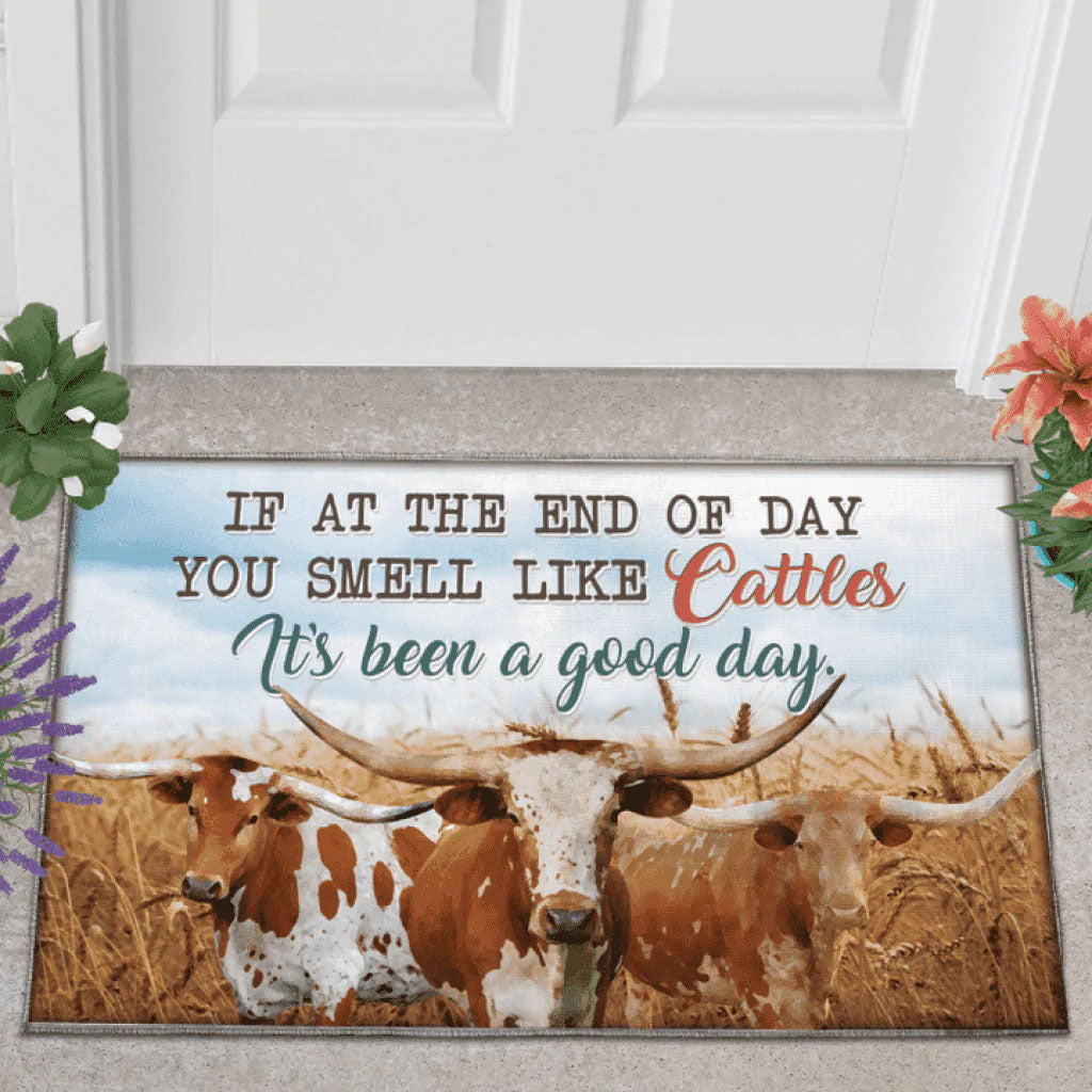 TX Longhorn Cattle Lover Good Day Doormat