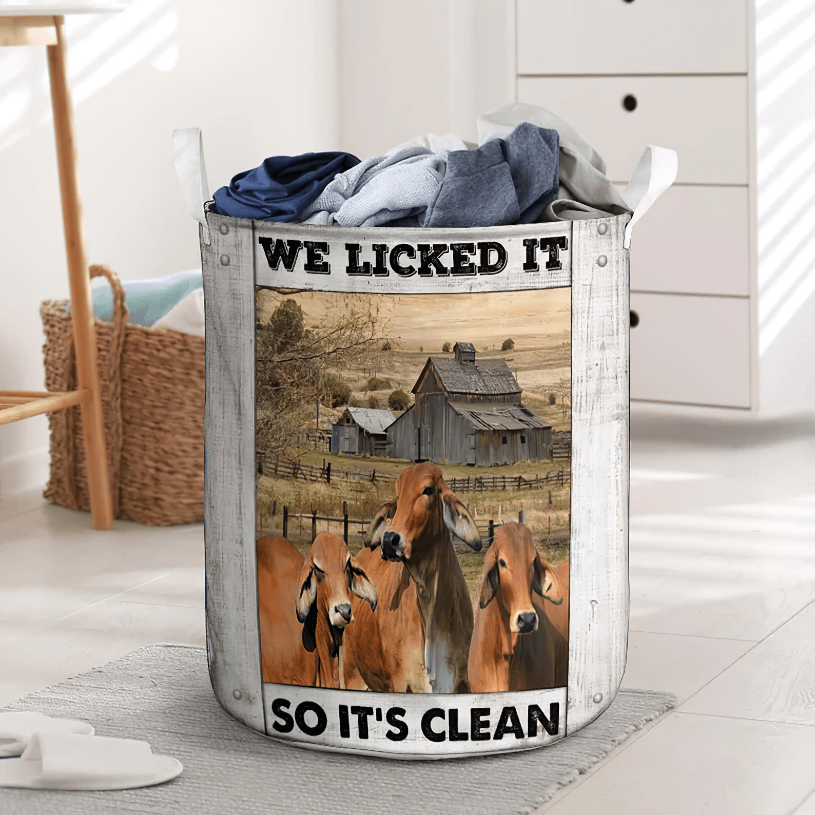 Red Brahman Cow Laundry Basket