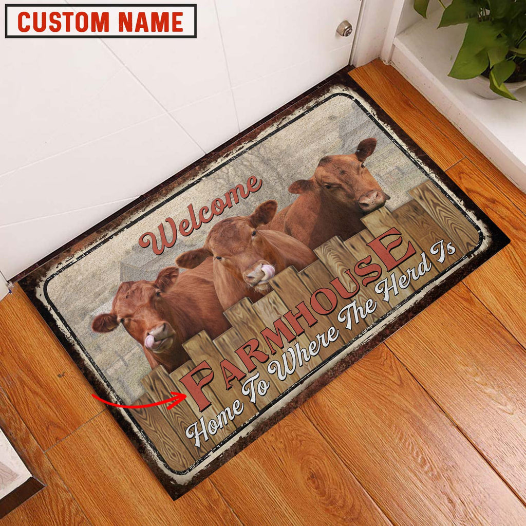 Red Angus Welcome Custom Name Doormat