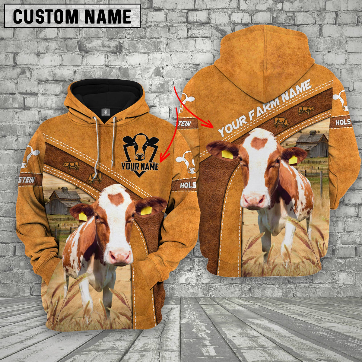 Personalized Name Farm Red Holstein Cattle Hoodie TT4