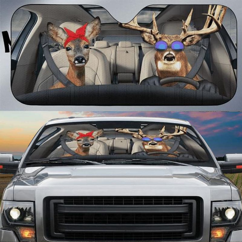 Deer Couple CAR All Over Printed 3D Sun Shade