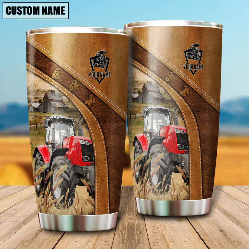 Red Tractor Customized Name 3D Tumbler