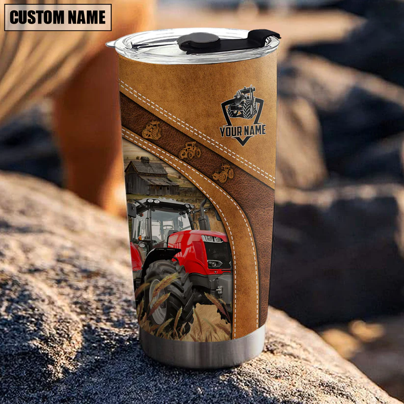 Red Tractor Customized Name 3D Tumbler