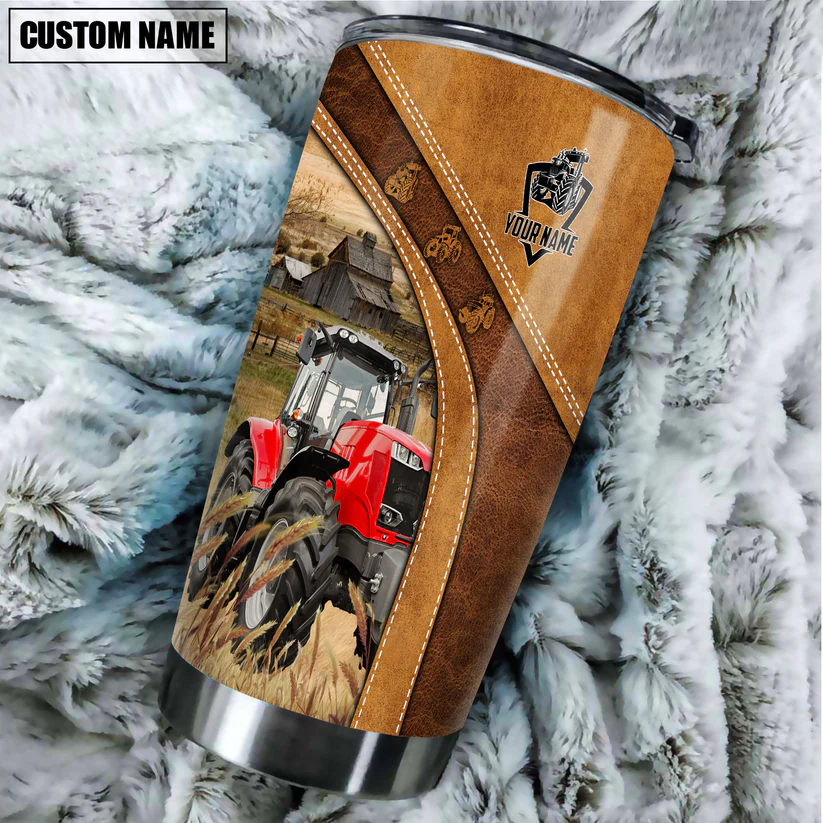 Red Tractor Customized Name 3D Tumbler