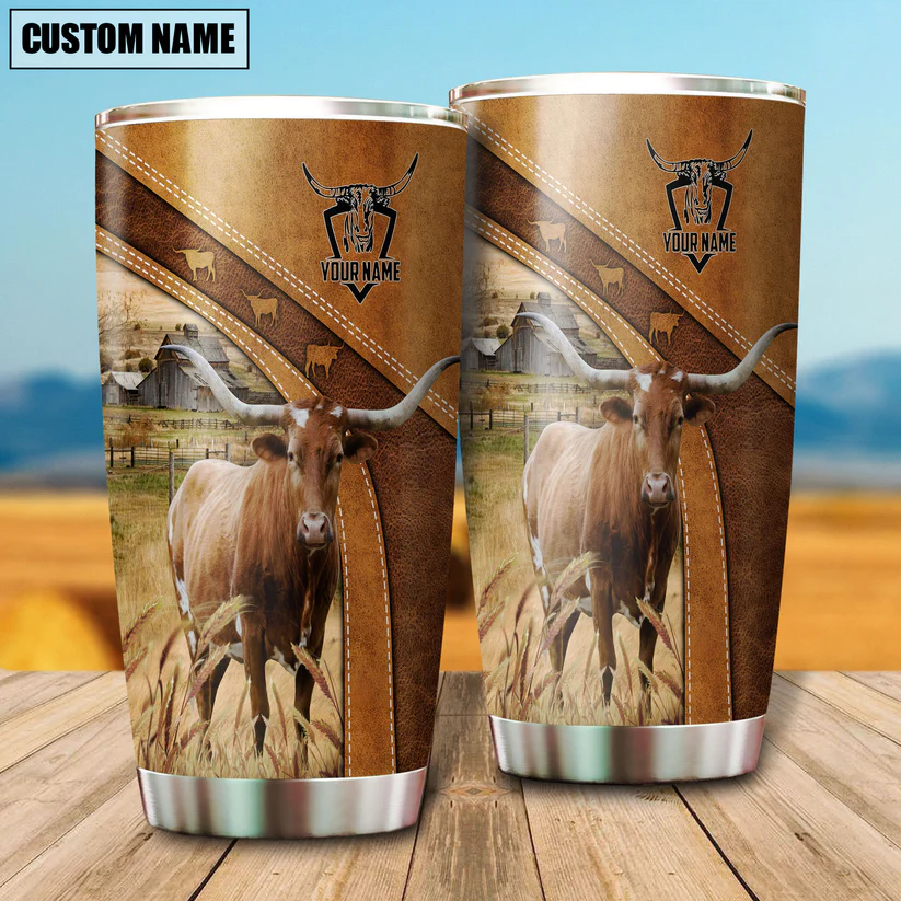Texas Longhorn Customized Name 3D Tumbler