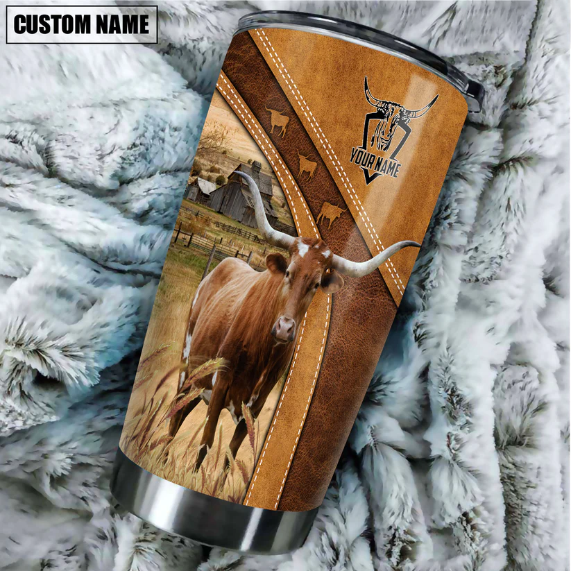 Texas Longhorn Customized Name 3D Tumbler