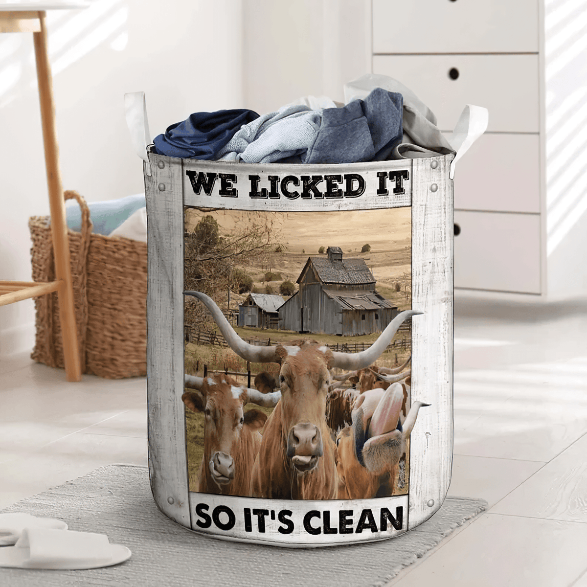 Texas Longhorn Barn Laundry Basket