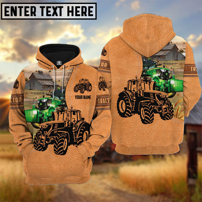 Farm Personalized Name Tractor Light Brown Pattern 3D Hoodie