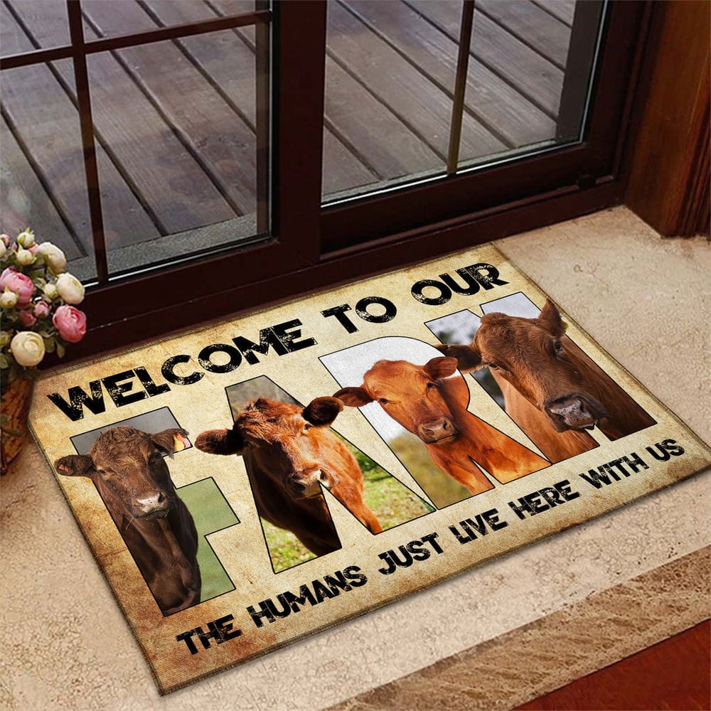 Welcome To Our Farm - Red Angus Doormat