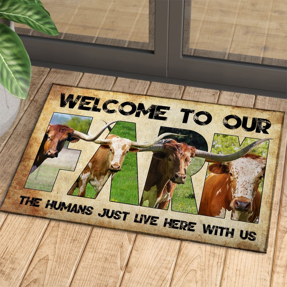 Welcome To Our Farm - TX Longhorn Doormat