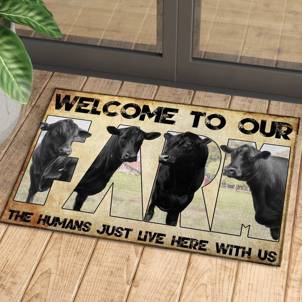 Welcome To Our Farm - Black Angus Doormat