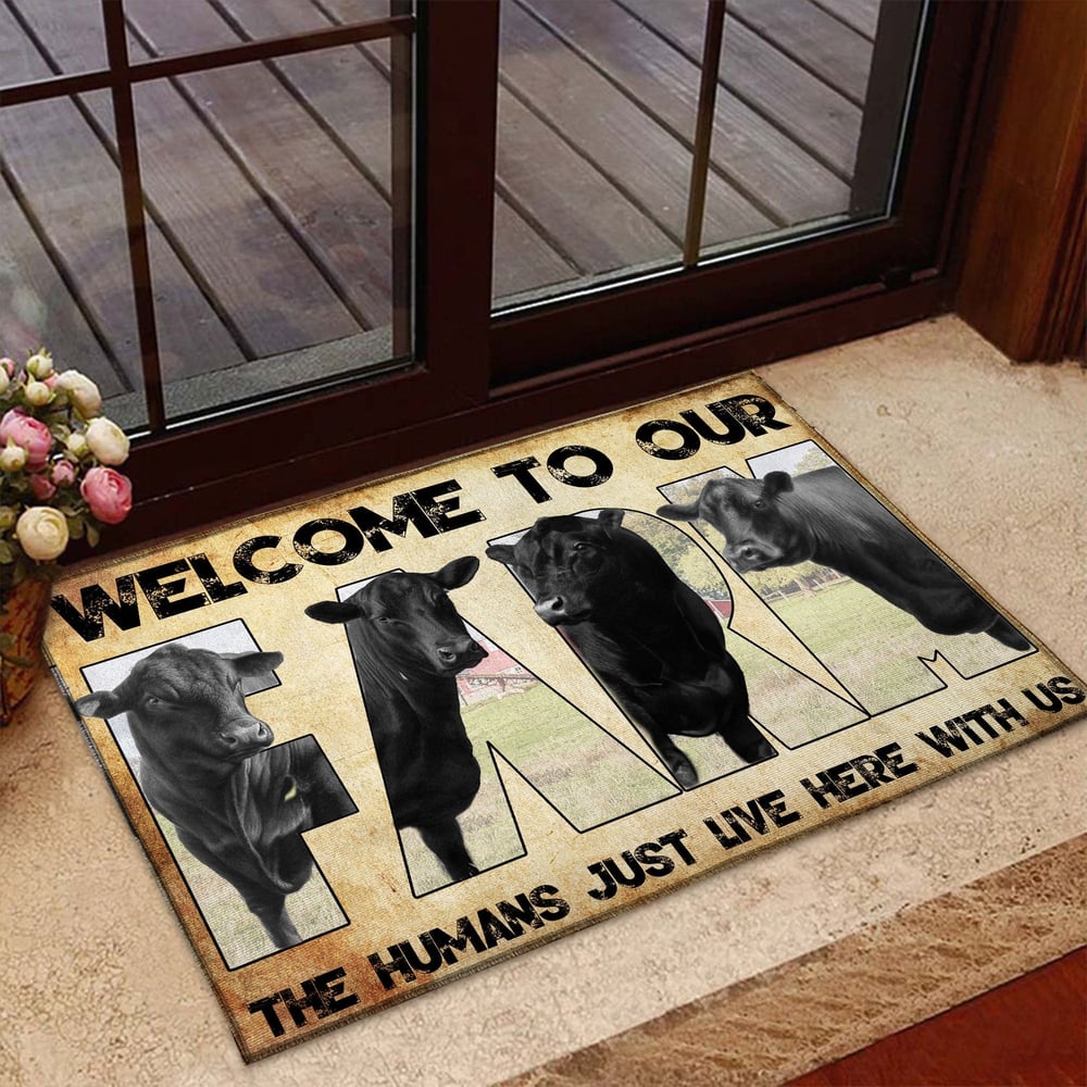 Welcome To Our Farm - Black Angus Doormat