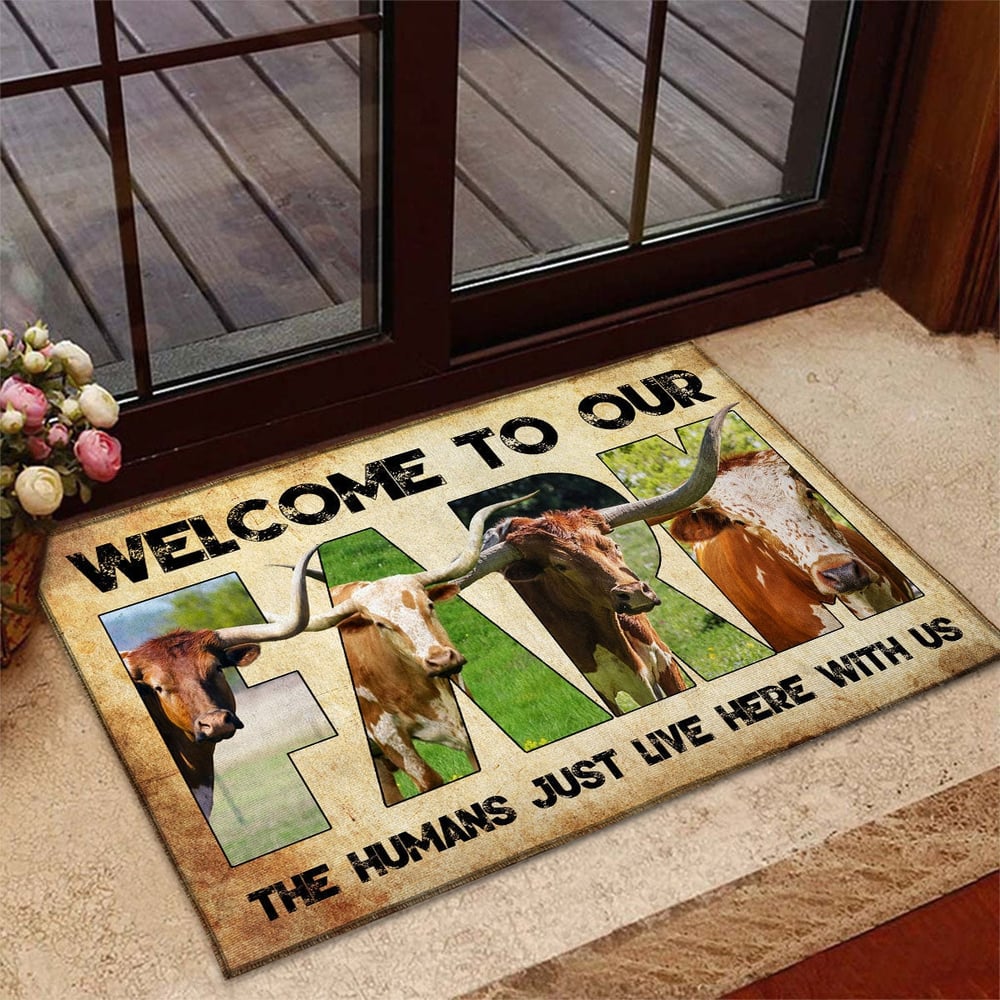 Welcome To Our Farm - TX Longhorn Doormat