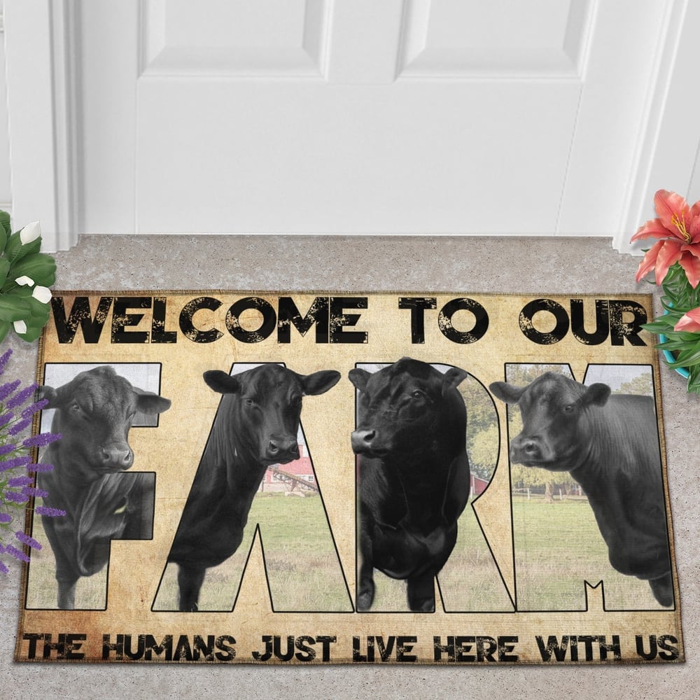 Welcome To Our Farm - Black Angus Doormat