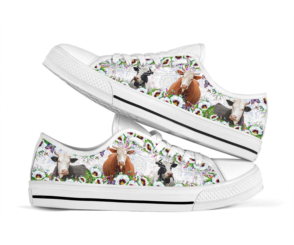 Cute Cow Flower Low Top Shoes
