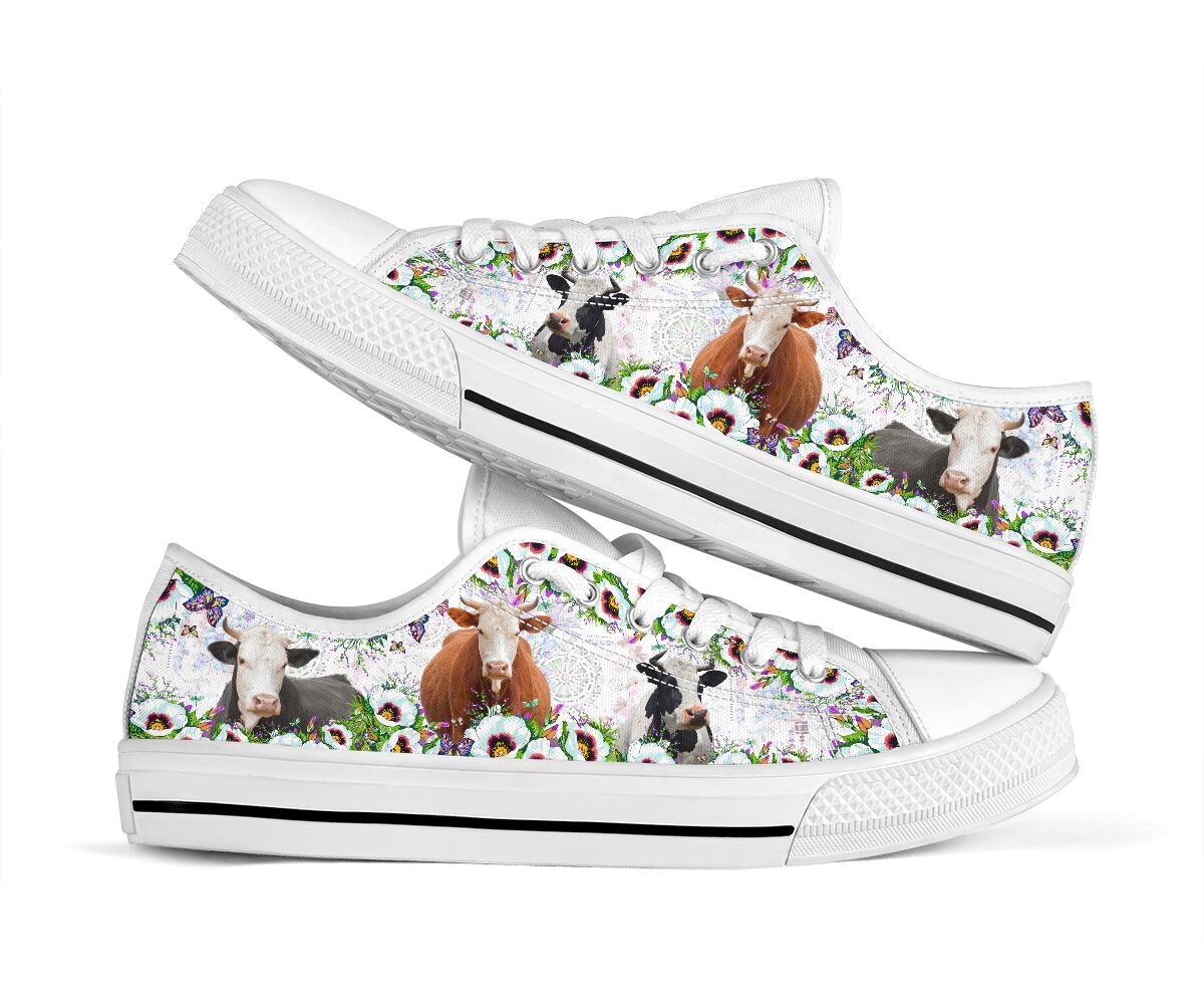 Cute Cow Flower Low Top Shoes