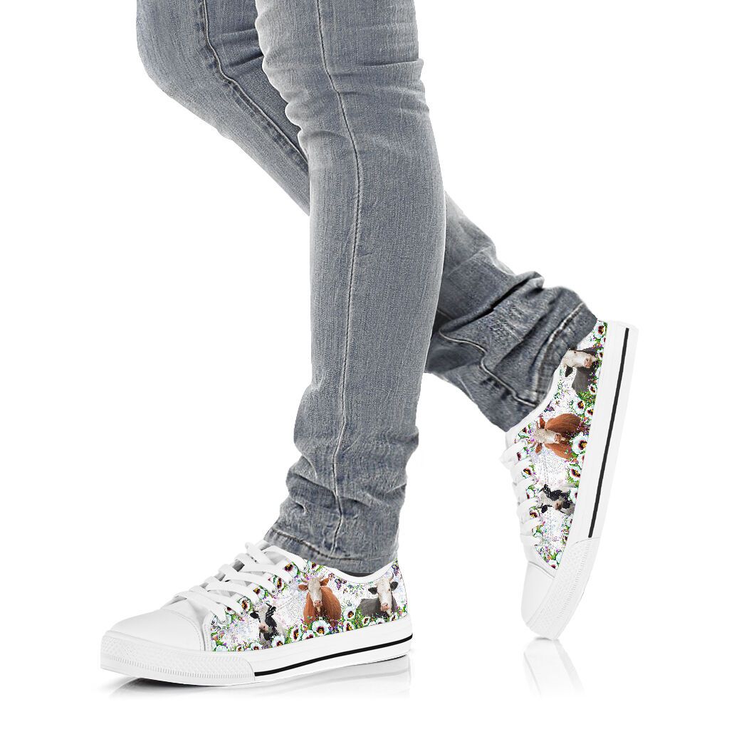 Cute Cow Flower Low Top Shoes