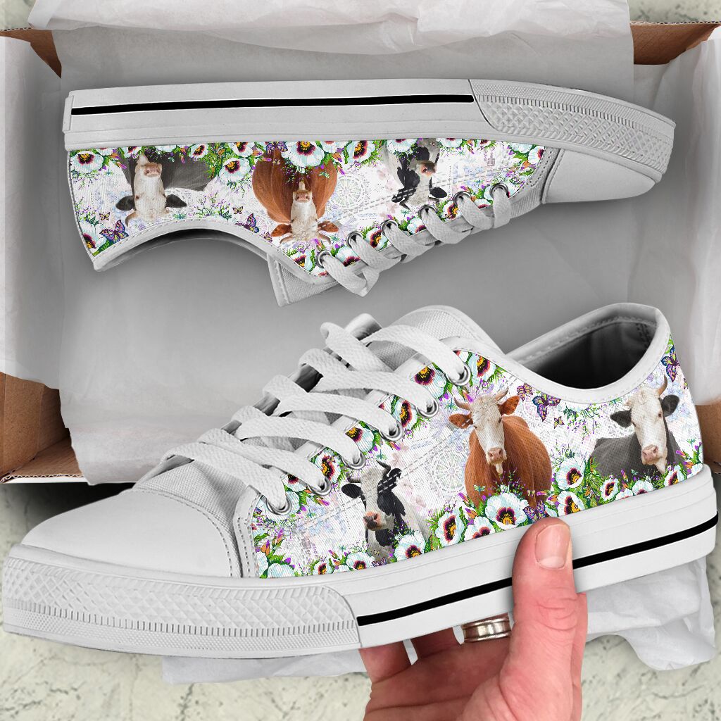 Cute Cow Flower Low Top Shoes