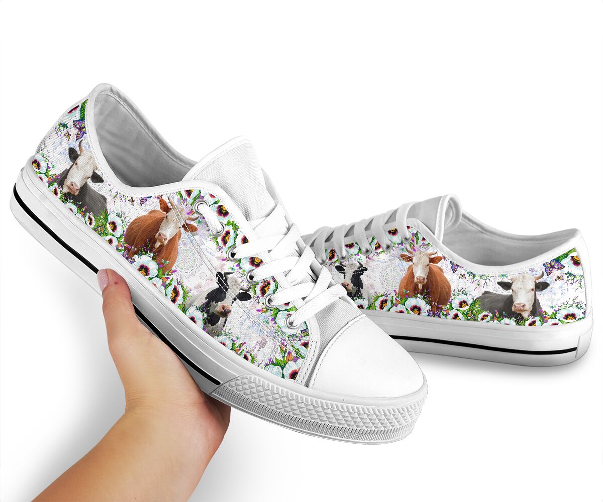 Cute Cow Flower Low Top Shoes