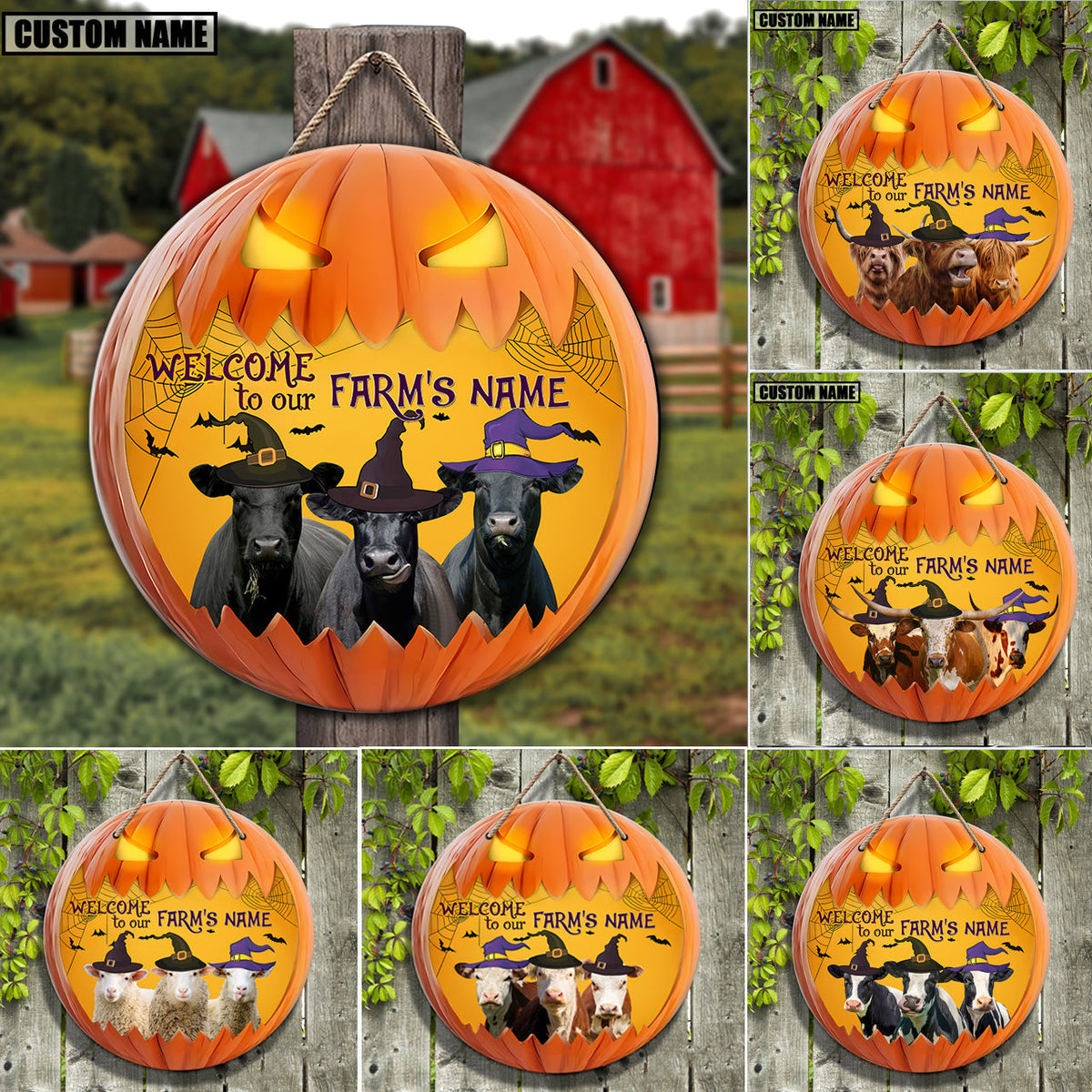 Welcome To Our Farm Pumpkin Custom Name Wooden Sign