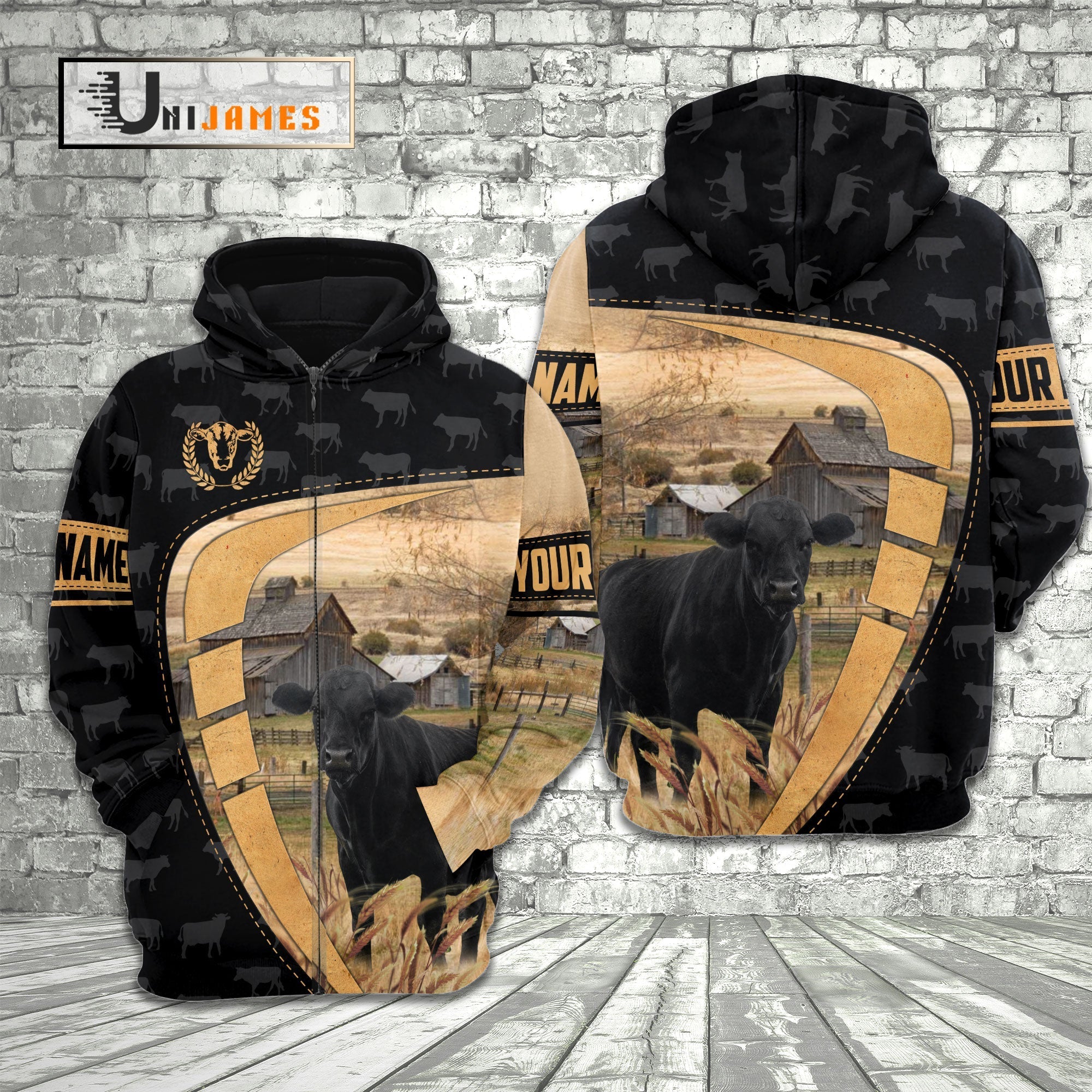 Black Angus Yellow Black Customized Name 3D Hoodie