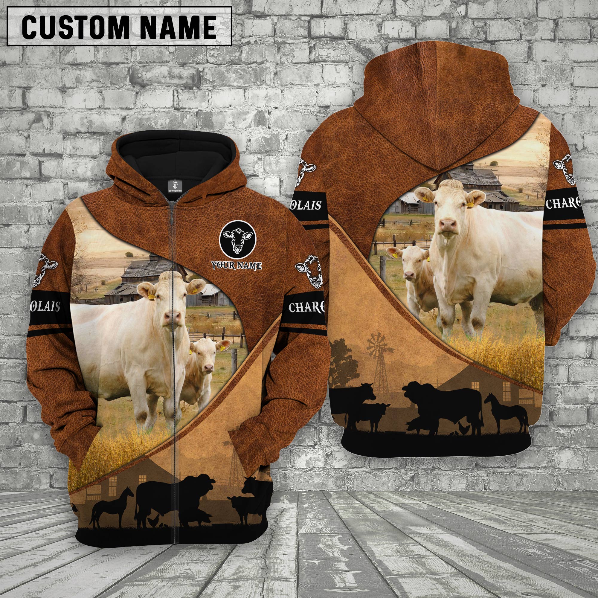 Charolais No Horn Farming Dark Brown Personalized 3D Hoodie