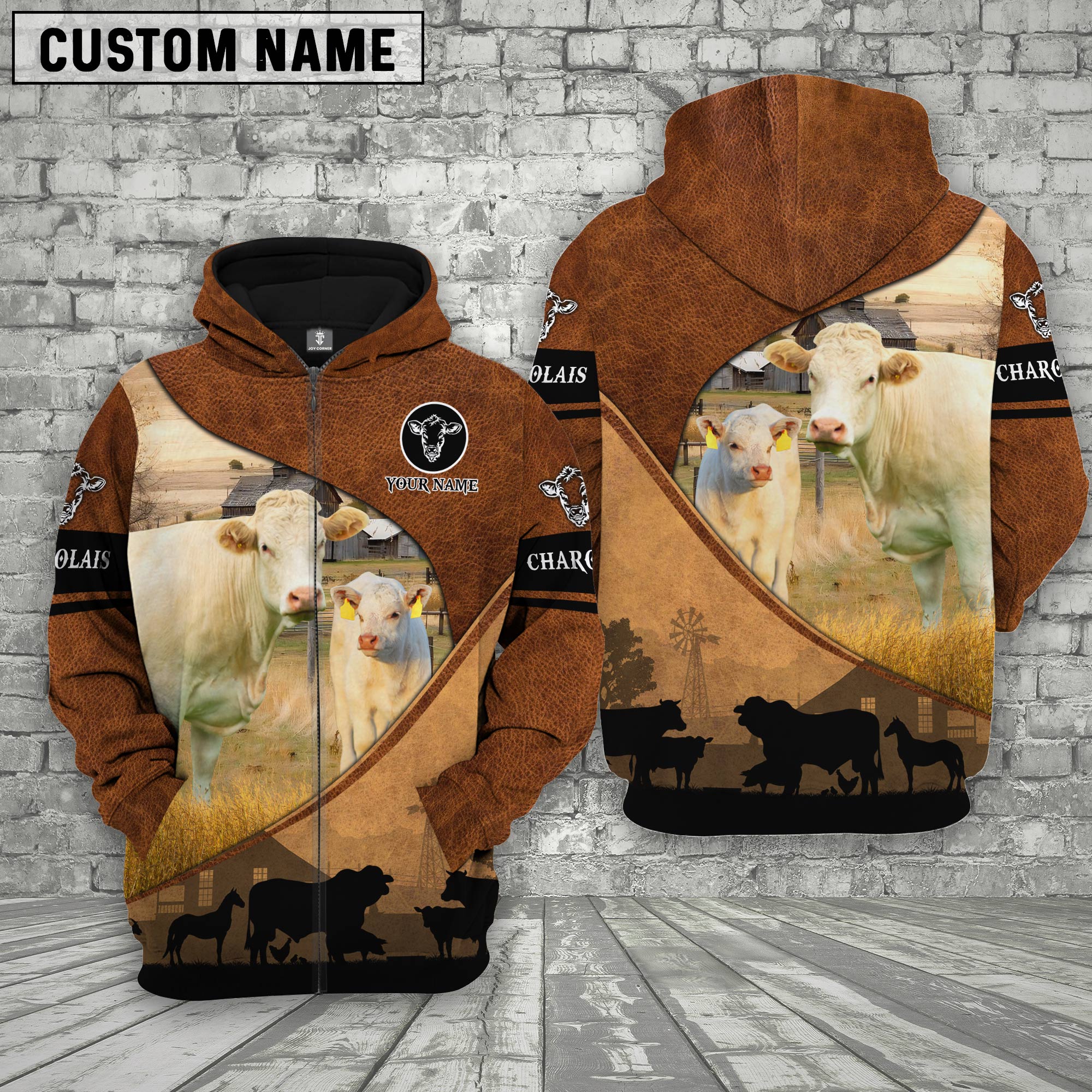 Charolais Farming Dark Brown Personalized 3D Hoodie