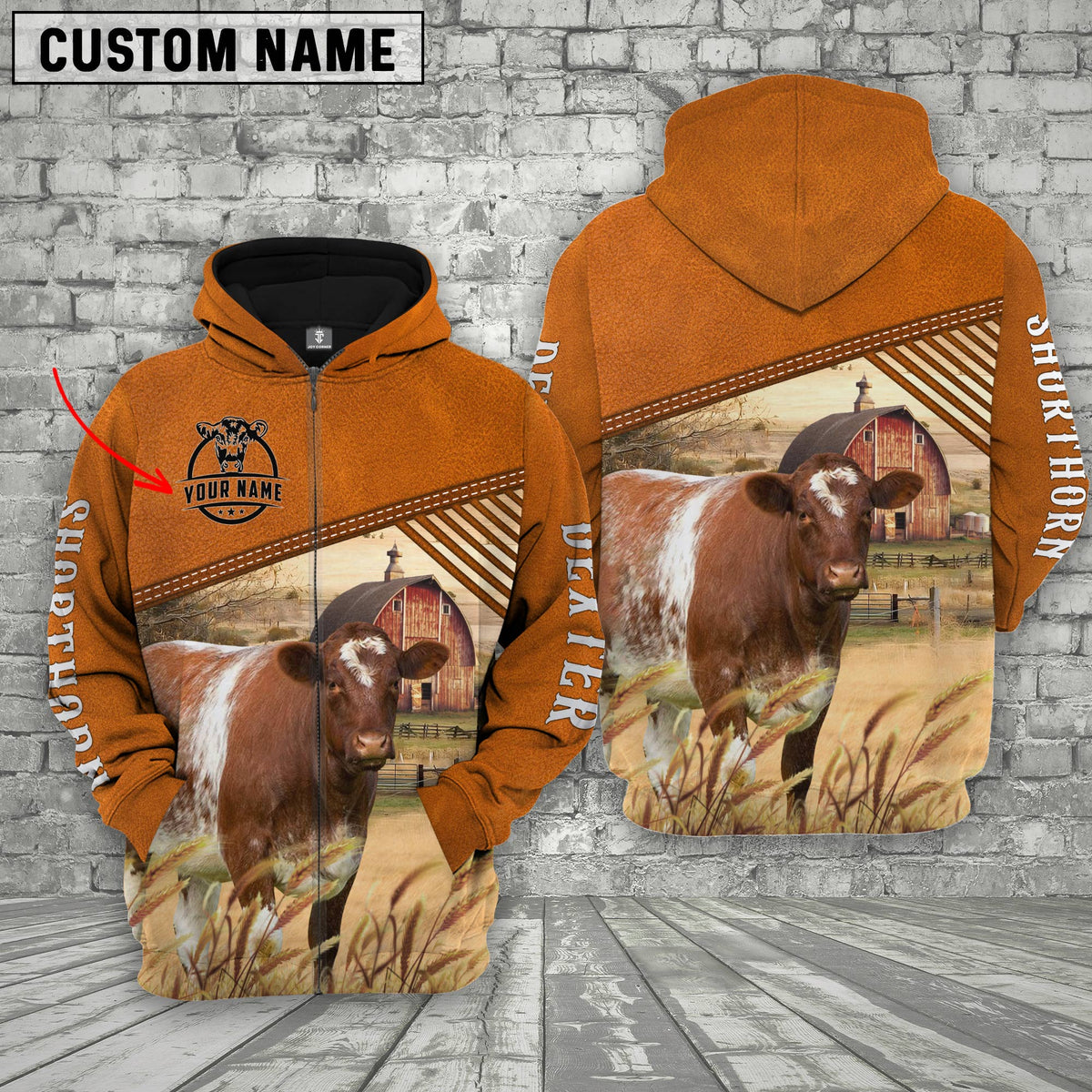 Personalized Name Shorthorn Barn Farm 3D Hoodie