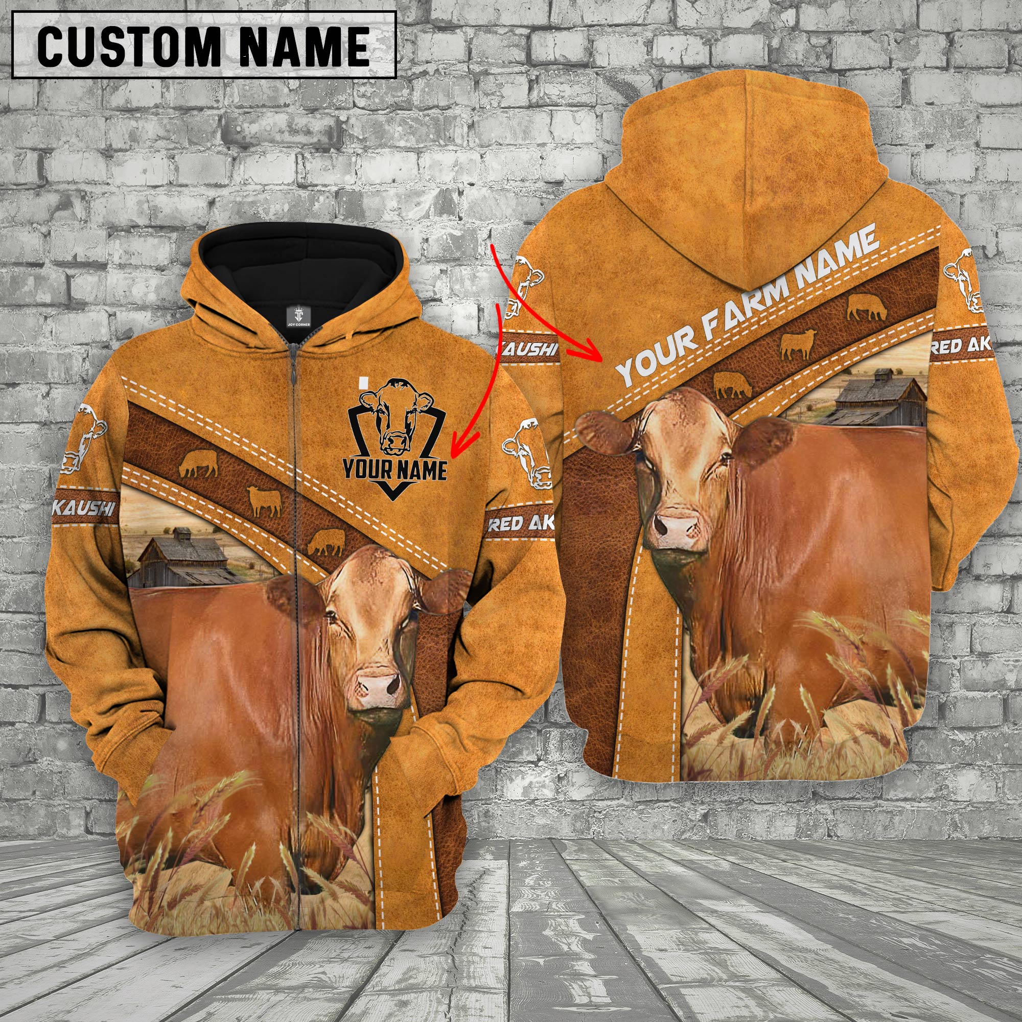 Red Akaushi 3D Customized Name - Farm Name Hoodie