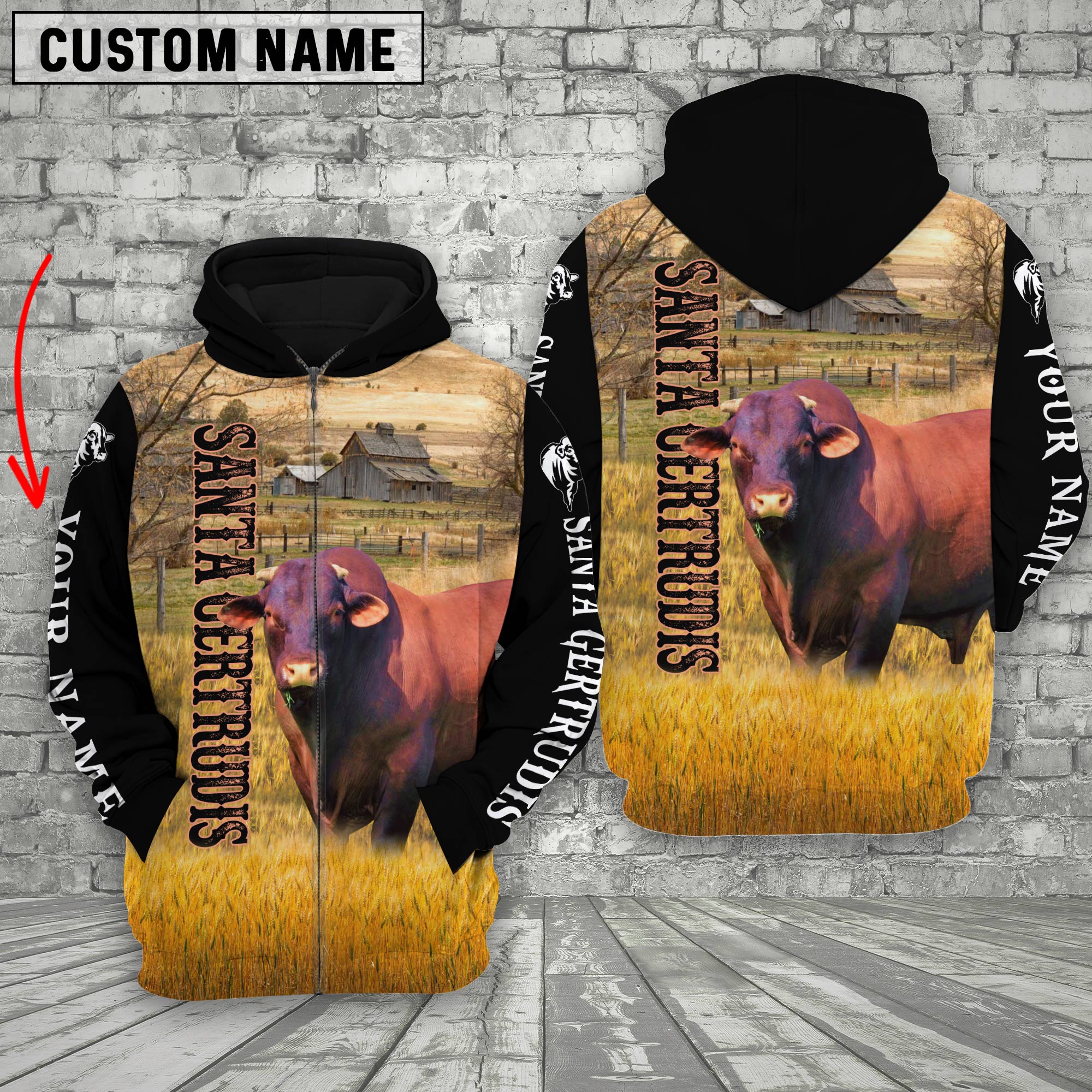 Personalized Name Santa Gertrudis Cattle On The Farm All Over Printed 3D Hoodie
