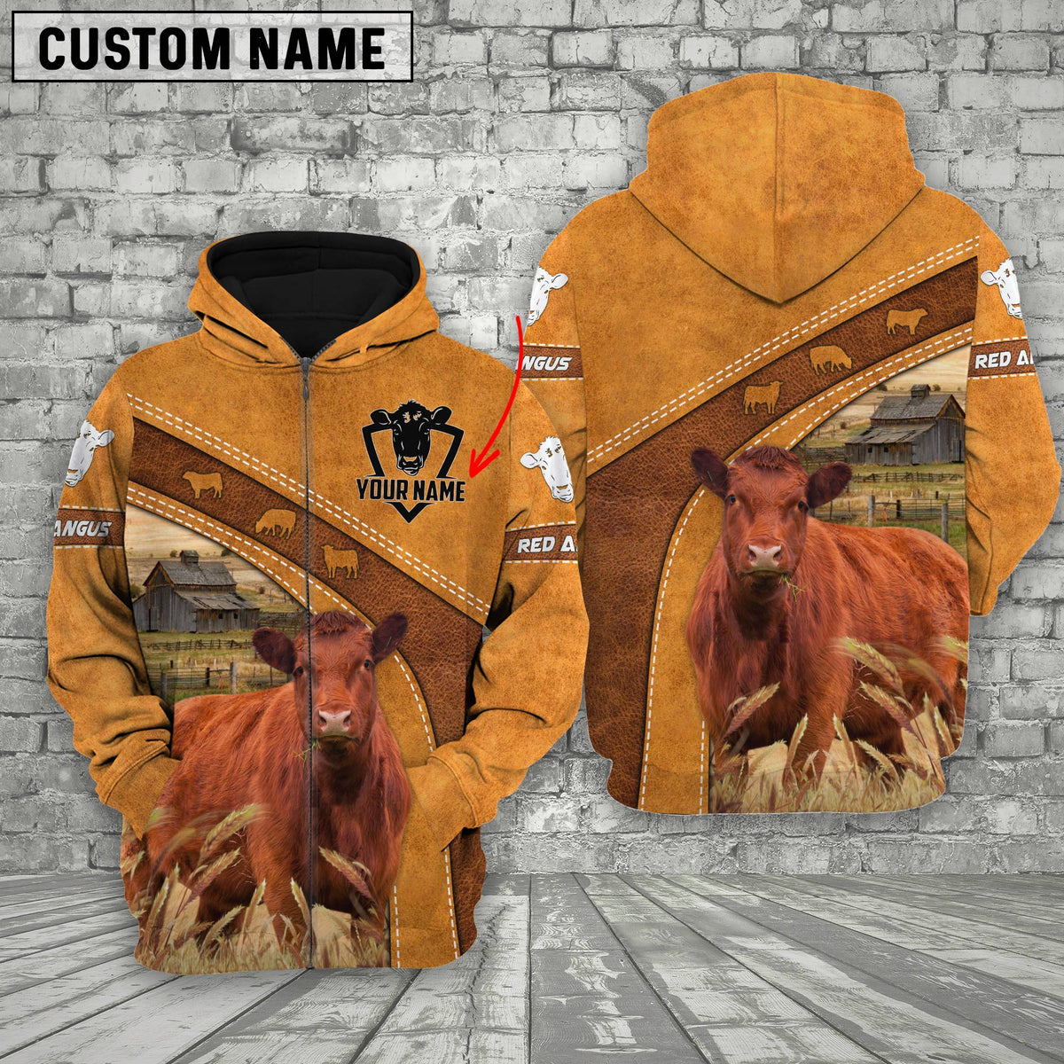 Personalized Name Red Angus Hoodie For Kids