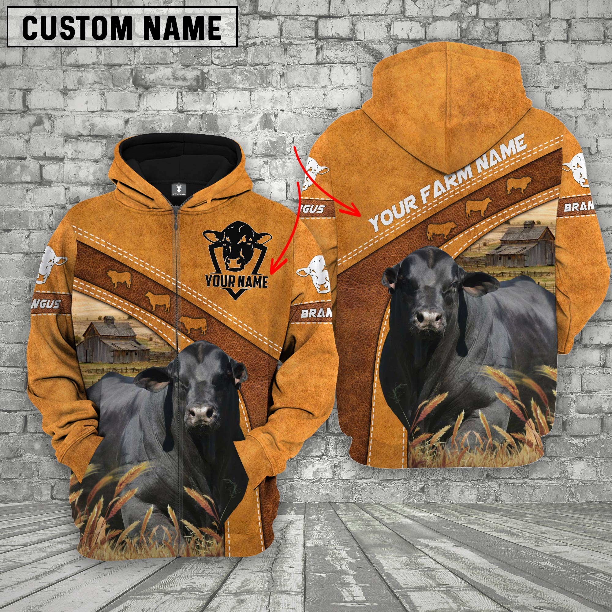 Personalized Name Farm Brangus Cattle 3D Hoodie