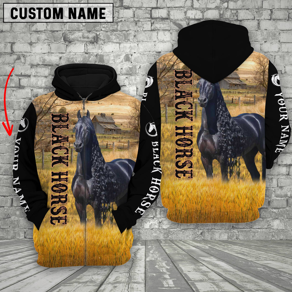 Personalized Name Black Horse 3D Hoodie