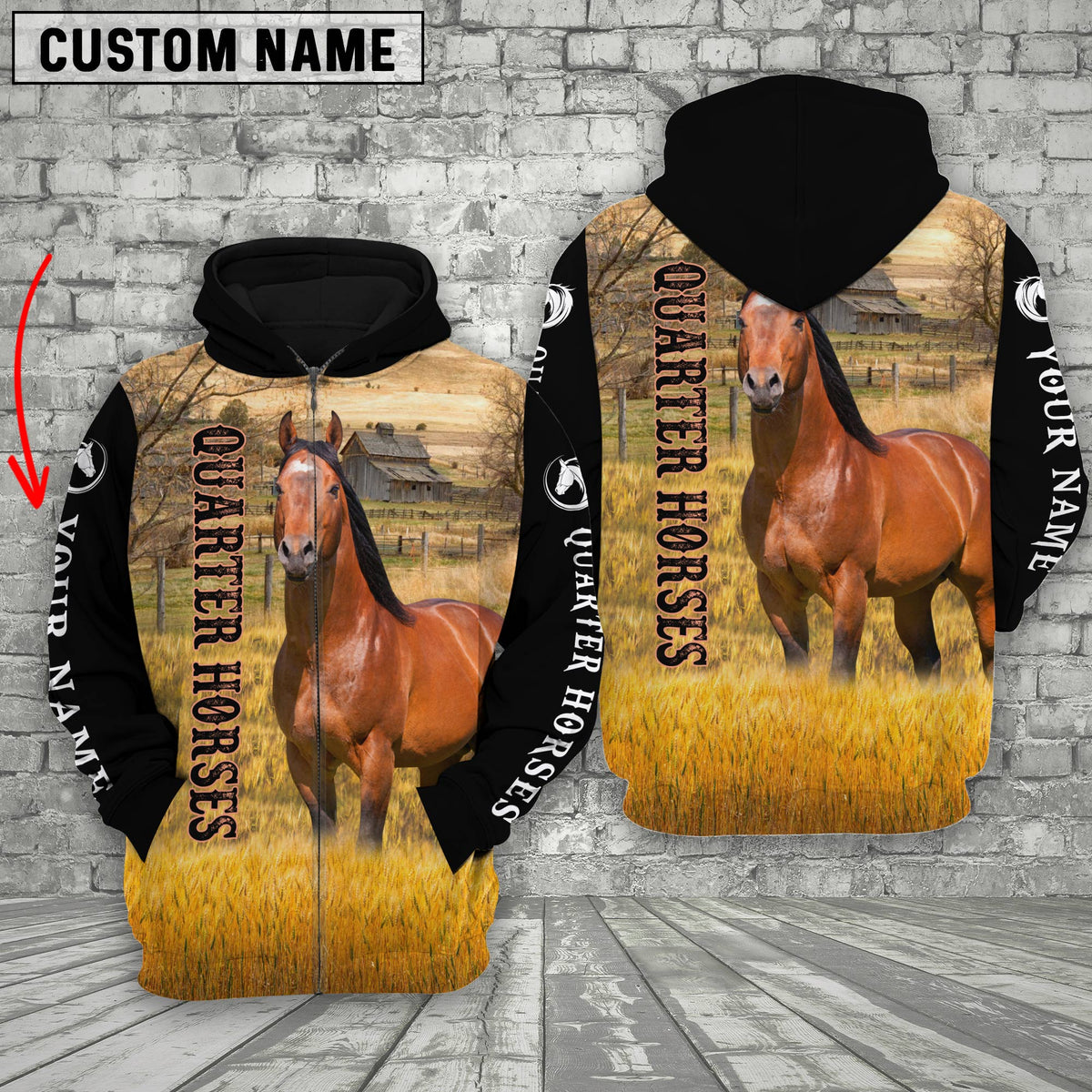 Personalized Name Quarter Horses 3D Hoodie