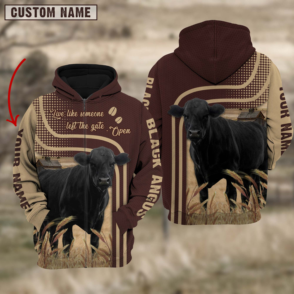 Personalized Name Black Angus Cattle Hoodie TT2