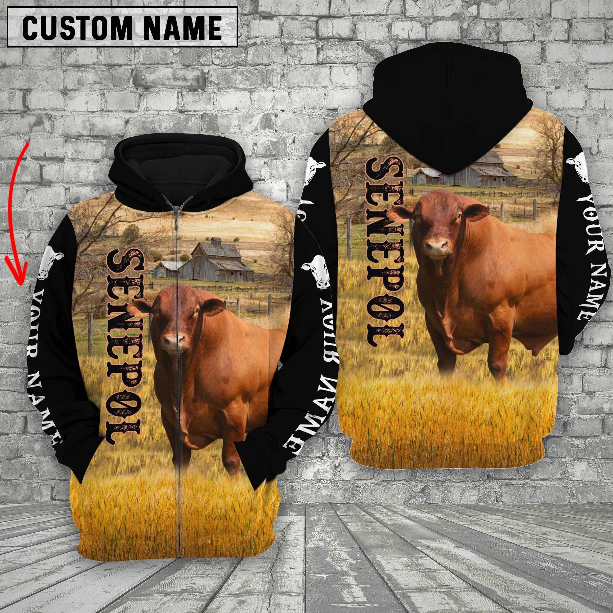 Personalized Name Senepol Cattle 3D Hoodie