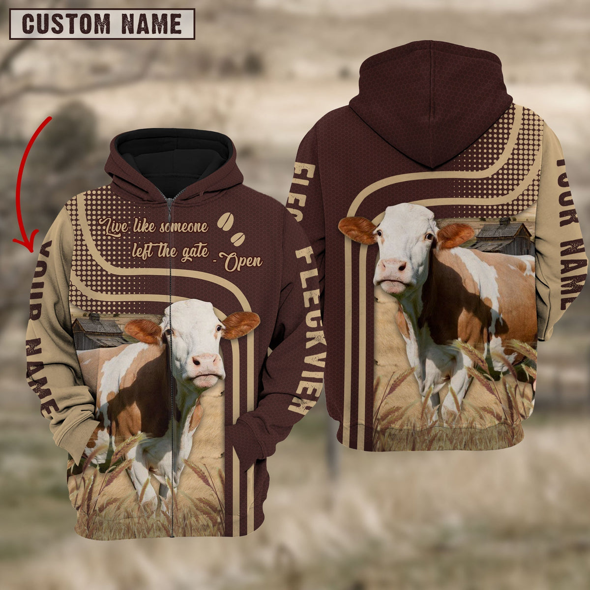 Personalized Name Fleckvieh Cattle Hoodie TT12
