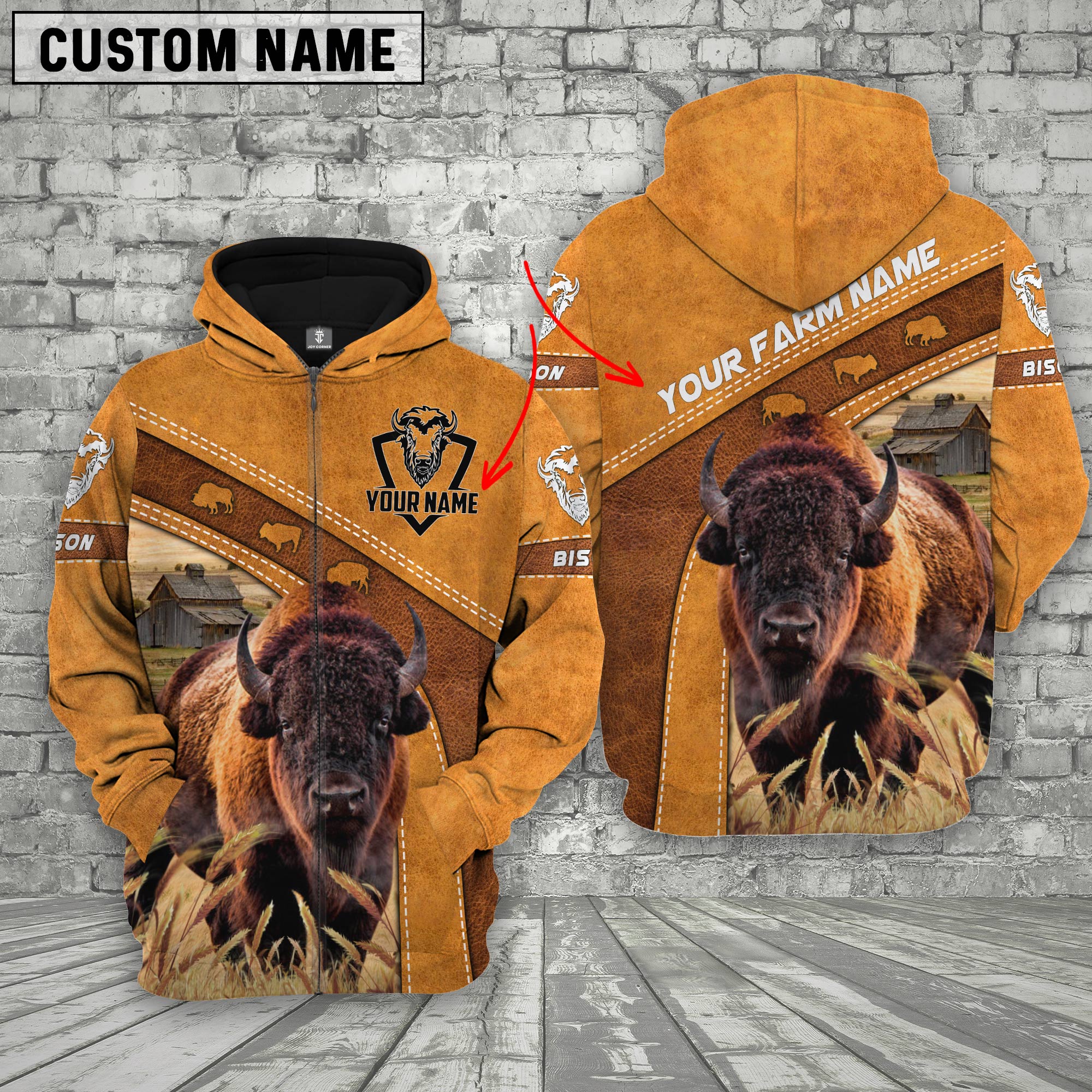 Custom Name 3D Bison Cattle Hoodie
